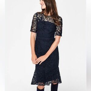 Boden Bryony Floral Lace Midi Dress Navy Blue US 10 Cocktail Dressy Feminine